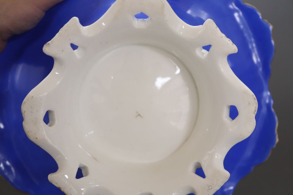 A Victorian porcelain floral encrusted pedestal dish, height 12cm